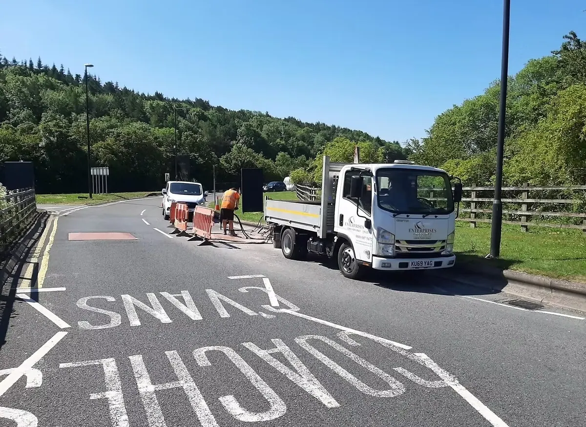 Road resurfacing outside a school